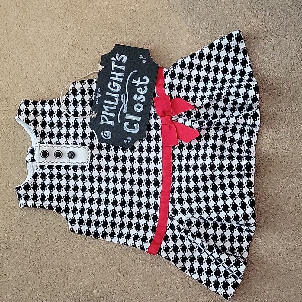 Olivia for Gymboree Dress 12-18 Months Black White Red Sleeveless Houndstooth